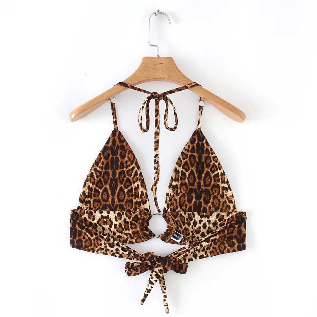 Leopard Print Triangle Bikini Top