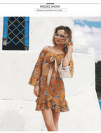 LIVA Bohemian Printed Crop Top and Chiffon Skirt Set