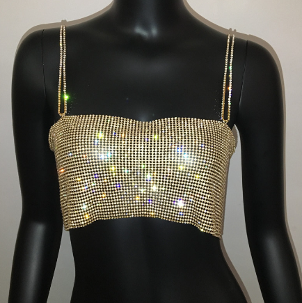 Glossy Metallic Rhinestone Crop Top