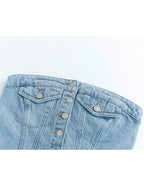 Blue Off-Shoulder Denim Corset Crop Top for Women