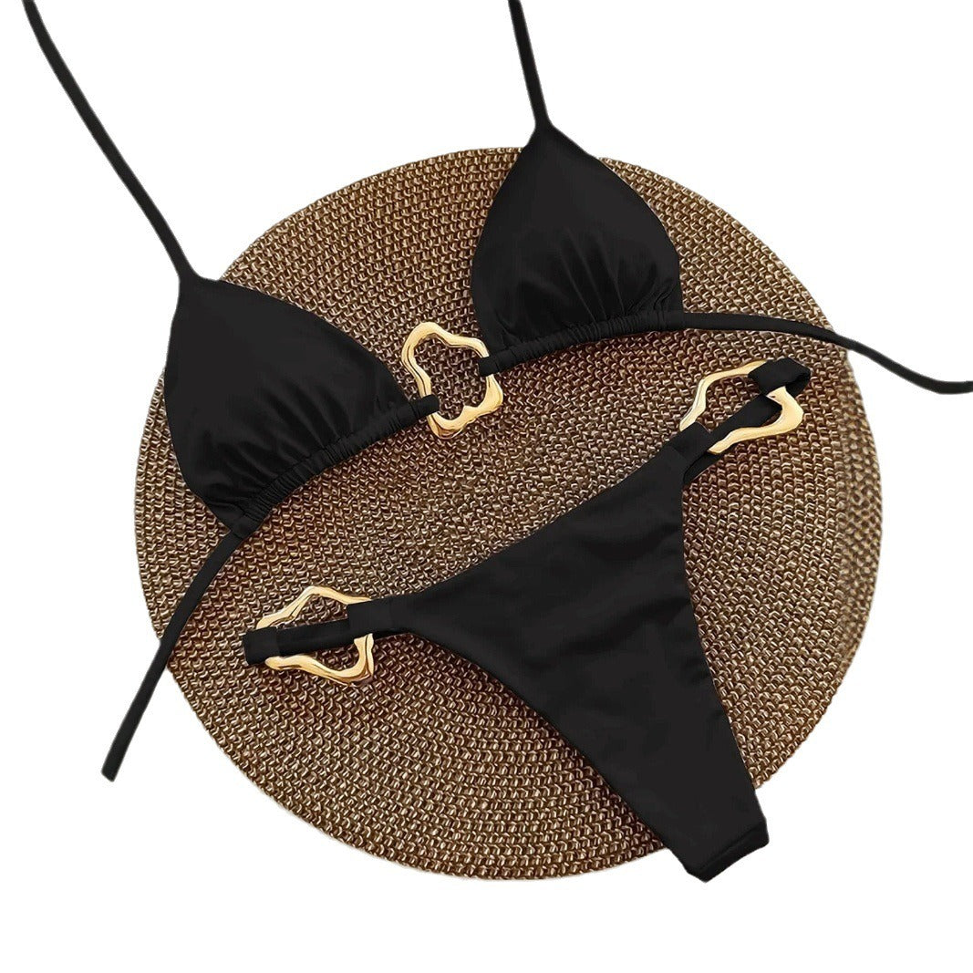 Red Triangle Bikini Set with Gold Accents