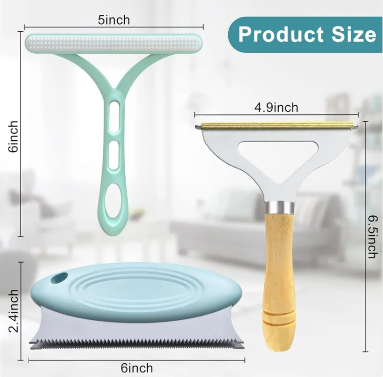 3-Pack Pet Hair Remover Set, Reusable Fur Removal Brush, Copper Head Deshedding Tool and Silicone Sawtooth Cleaner for Furniture Carpet and Clothes