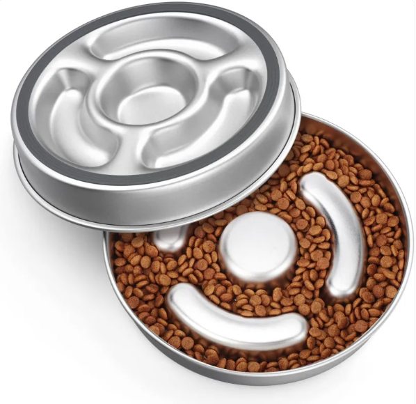 Stainless Steel Slow Feeder Dog Bowl Anti-Gulp Maze Feeding Dish for Dogs and Cats, Non-Slip Bloat-Stop Puzzle Food Bowl, Dishwasher Safe
