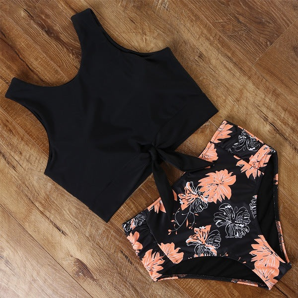 High-Waist Bikini Set with Leopard Bottom
