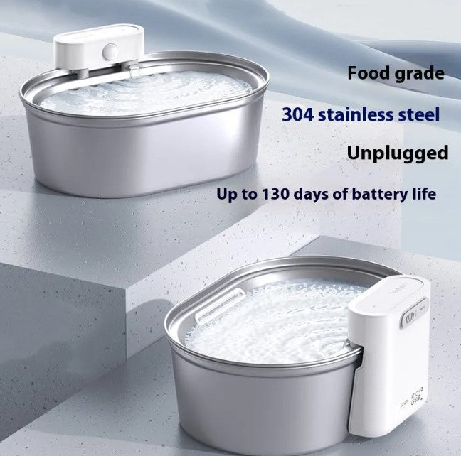 Stainless Steel Pet Water Fountain Wireless Cordless Cat Dog Drinking Fountain 304 Stainless Motion Sensing Ultra-Quiet Battery Powered