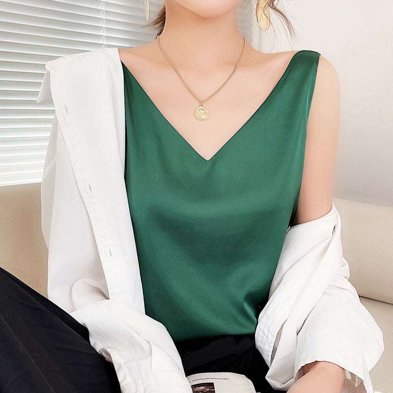 2024 Spring/Summer Women's Silk Satin V-Neck Tank Top