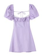 Backless Crossover Camisole Dress with Puff Sleeves