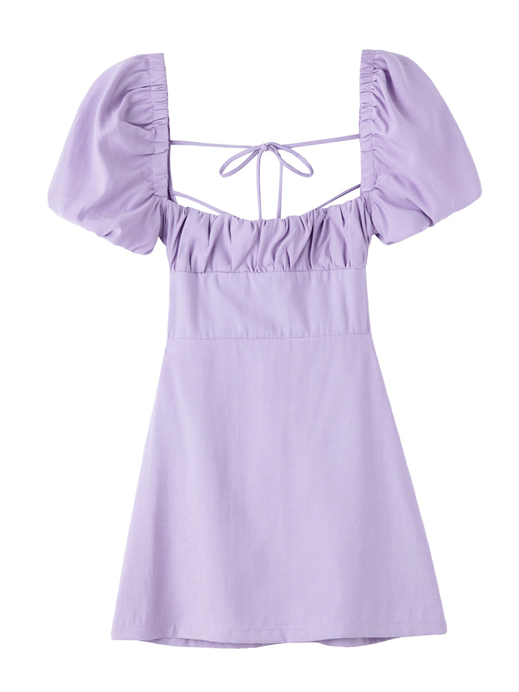 Backless Crossover Camisole Dress with Puff Sleeves