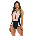 Colorblock Zip-Front One-Piece Surf Swimsuit