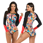 Women's Long-Sleeve Floral Surf One-Piece Swimsuit