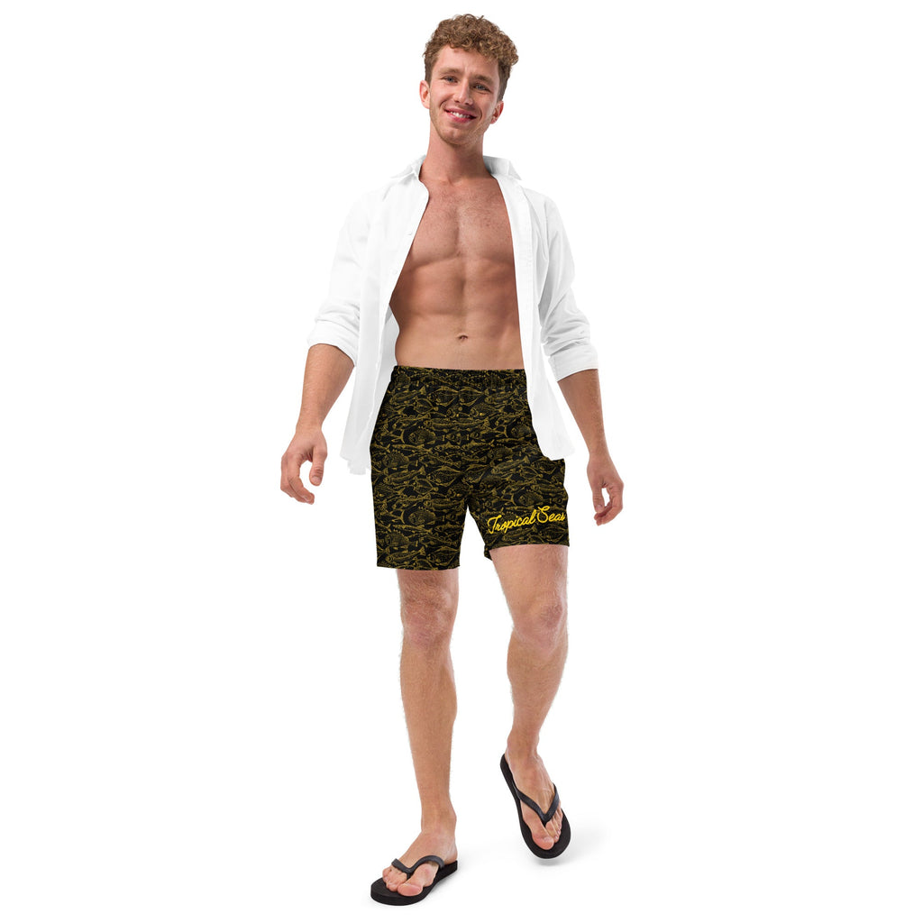Men's Gold Fish Print Swim Trunks