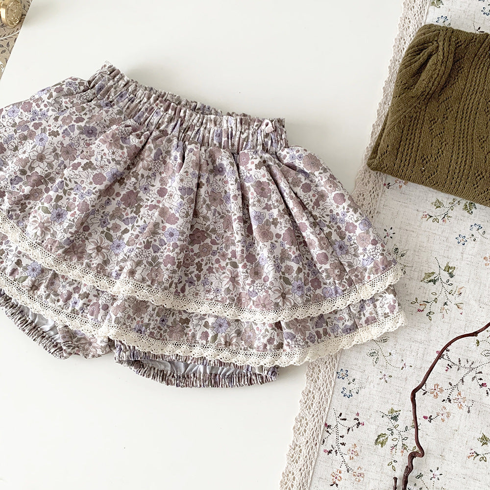 Floral Cotton Twill Shorts for Baby Girls