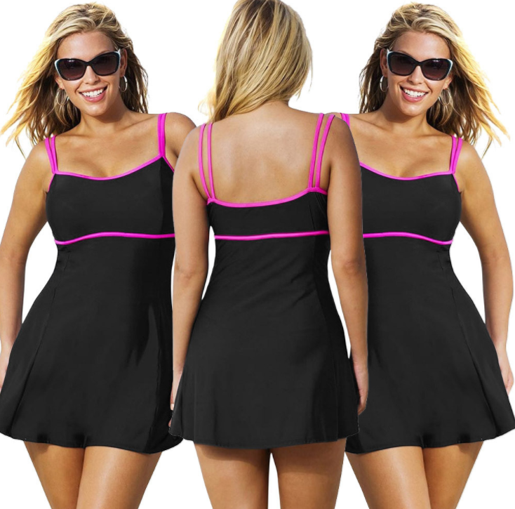 Women's Swimdress One-Piece Swimsuit with Contrast Trim