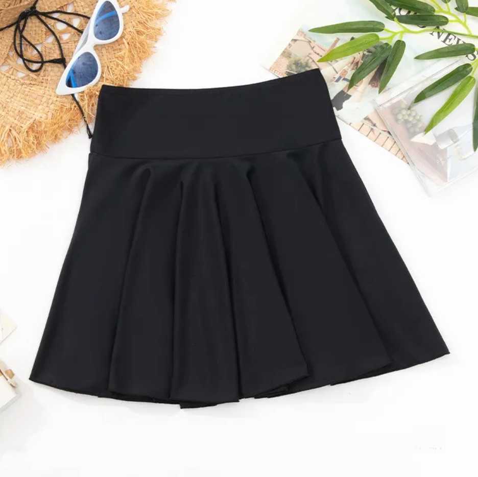 High-Waist Pleated Swim Skirt Bottom