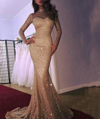 European & American Tube Top Gold Slim Fishtail Dress