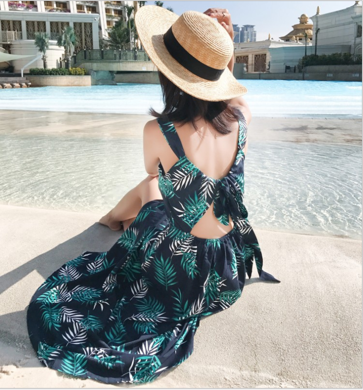 Floral Print Bohemian Dress with Spaghetti Straps