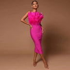 Fashionable Women's Tube Top Feather Bandage Dress
