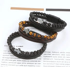Leather Beaded Cross Bracelet