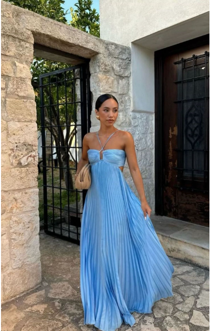 Pleated Tube Top Sleeveless Maxi Dress