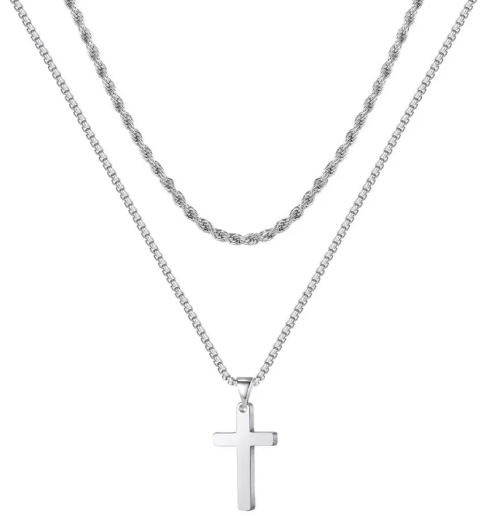 Titanium Cross Layered Necklace