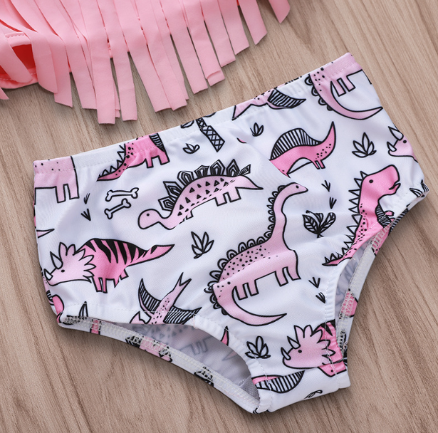 Girls Dinosaur Print Fringe Two-Piece Swimsuit Set