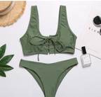 Lace-Up Scoop-Neck Bikini Set