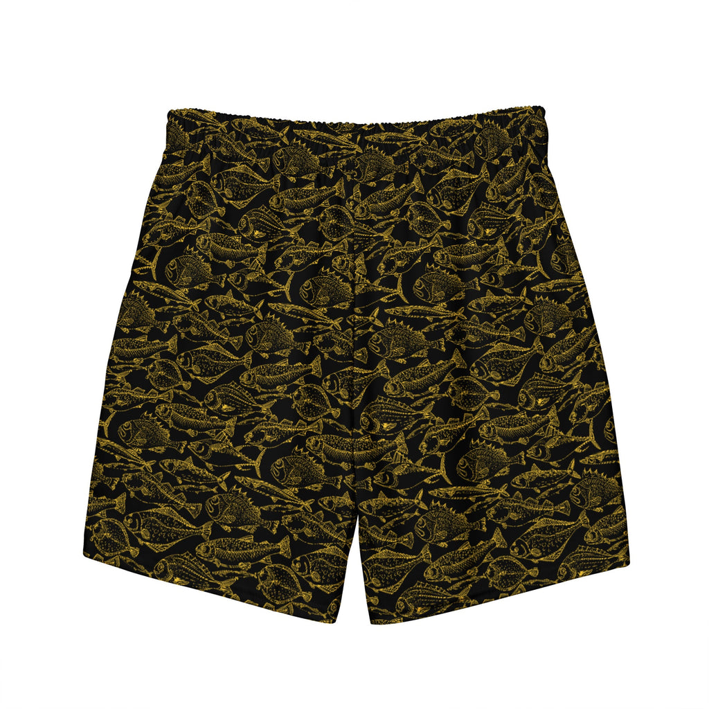 Men's Gold Fish Print Swim Trunks