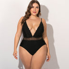 Plus Size Lace Trim One-Piece Swimsuit