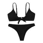 Ribbed Tie-Front Triangle Bikini Set