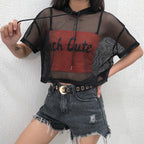 Sheer Mesh Oversized Short Sleeve Cover-Up Top