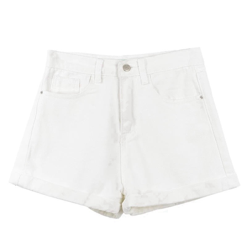 Women's White Denim Shorts - Summer Loose Fit Wide-Leg
