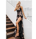Sequin Floral High-Slit Maxi Dress