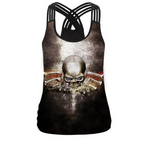 Cross Back Tank Top with Skull Design