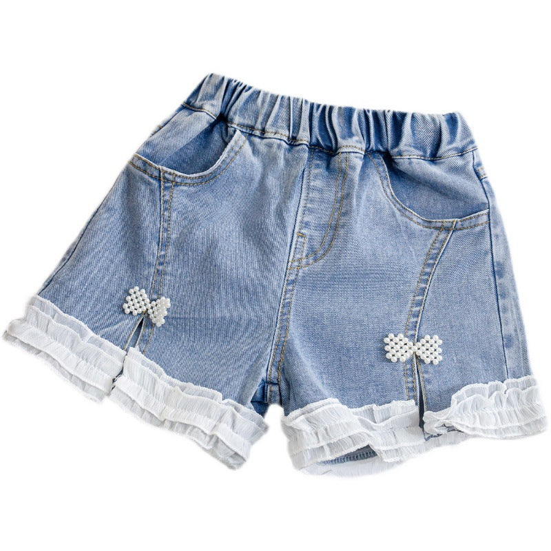 Girls' Summer Bowknot Denim Shorts for Ages 1-5