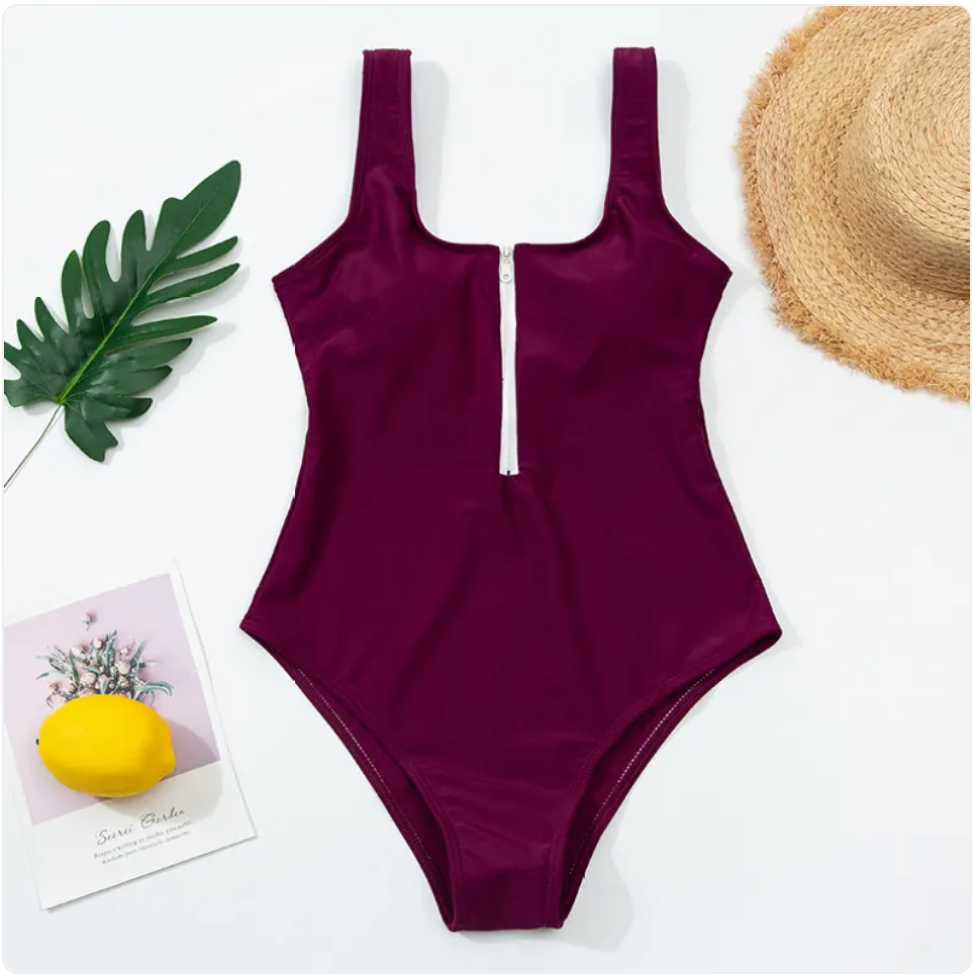 Neon Green Zip-Front One-Piece Swimsuit