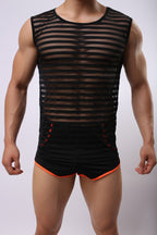 Men's Breathable Mesh Undershirts - Striped Tank Tops