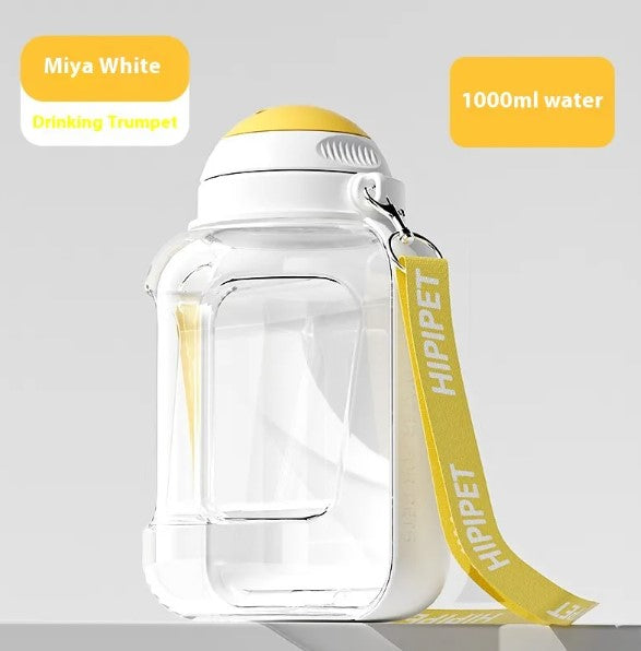 Portable Dog Water and Food Dispenser 2-in-1 Travel Bottle 1000ml with Fold-Out Bowl and Food Compartment Shoulder Strap for Walks and Trips