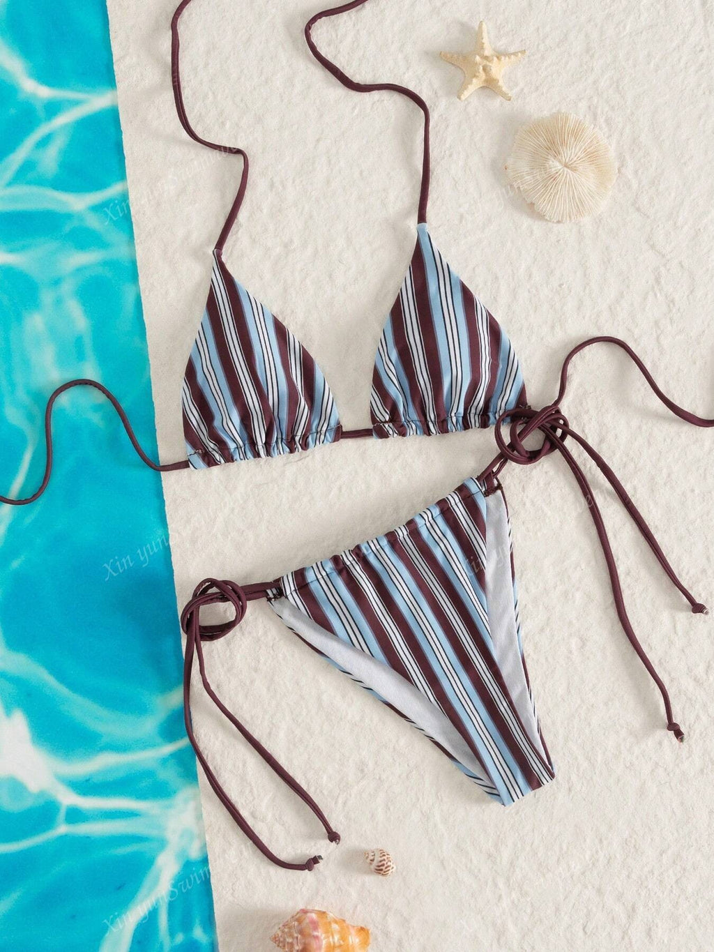 Striped Triangle String Bikini Set