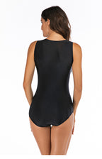 Women's Black Zip-Front Athletic One-Piece Swimsuit