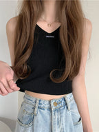 Elegant V-Neck Knitted Cotton Tank Top for Women