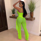 Cutout Swimsuit with Sheer Mesh Beach Pants