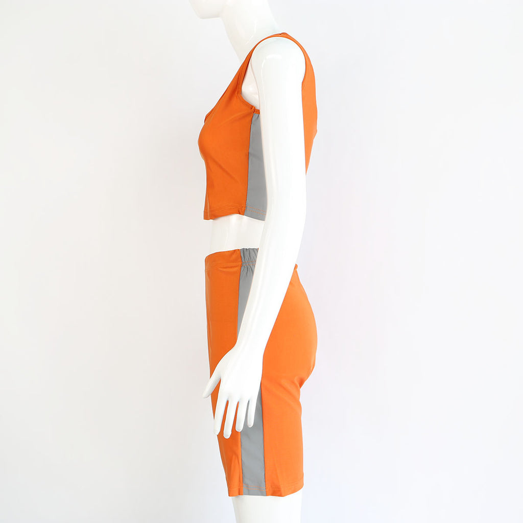 Women’s Reflective Strap Crop Top & High-Waist Shorts Set