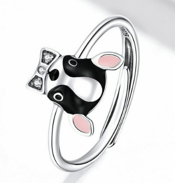 Silver Enamel Dog Ring