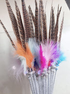 Feather Cat Teaser Wand Interactive Cat Toy with Natural Pheasant and Fluffy Marabou Feathers Bell Glitter Wand for Indoor Cats Kittens