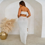 Women's Solid Color Lace Tube Top Vest and Long Skirt Set
