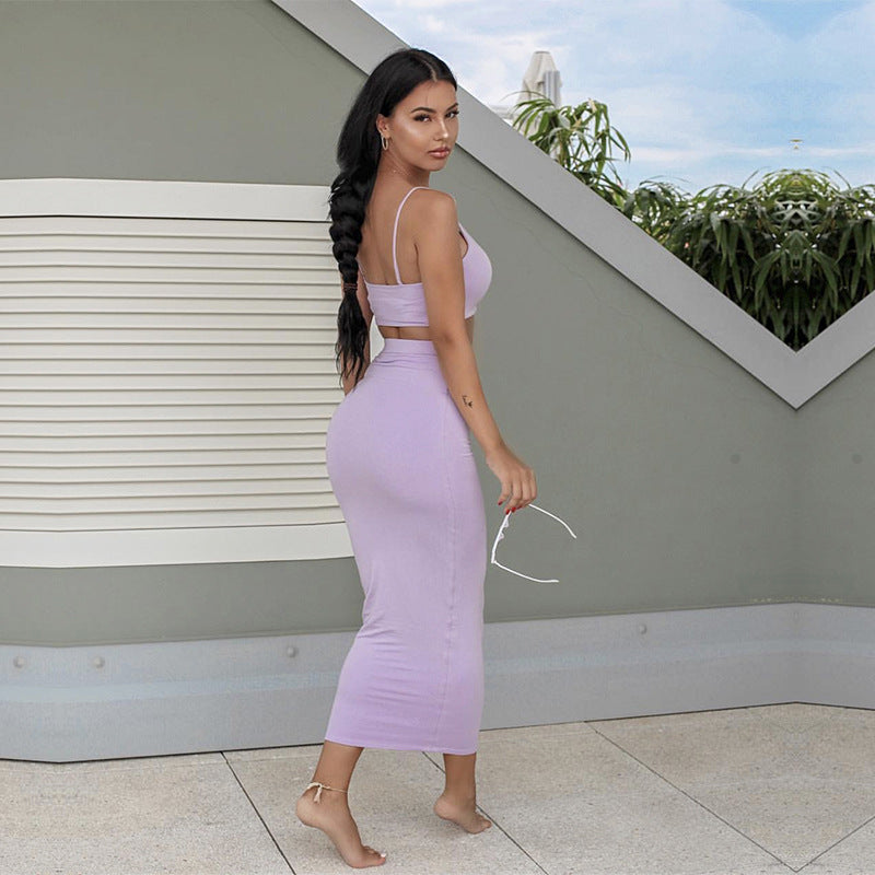 Women's Sexy Two-Piece Dress Set with Crop Top