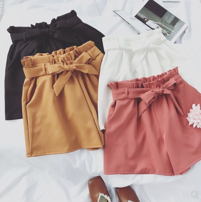 Solid Color Bow Tie High-Waisted Shorts for Women