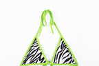 Zebra Print Micro Triangle String Bikini Set with Neon Trim