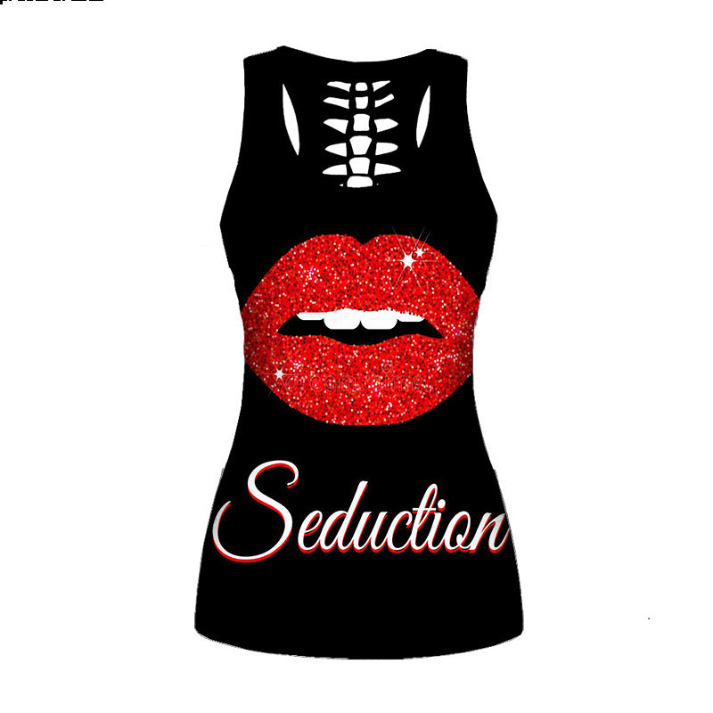 New 3D Digital Print Hollow Women's Tank Top