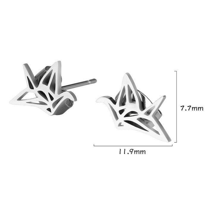 Titanium Steel Origami Crane Stud Earrings
